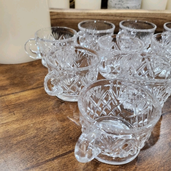 Vintage L.E Smith Crystal Punch Cups 12/ Set Pinwheel & Fan Pattern Original Box - Picture 8 of 10